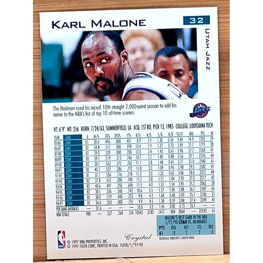 1997-98 FLEER TRADITIONS‎ KARL MALONE CRYSTAL UTAL JAZZ